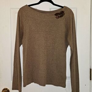 Lauren Ralph Lauren soft wide neckline shirt with leather detail, size XL